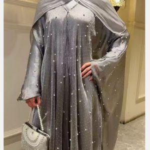 Diamond Elegant Pearl Satin Silk Burqa